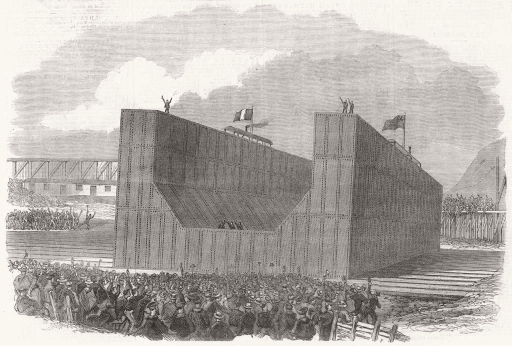 PERU. Launch of the Iron floating Dock at Callao, Peru 1866 old antique print